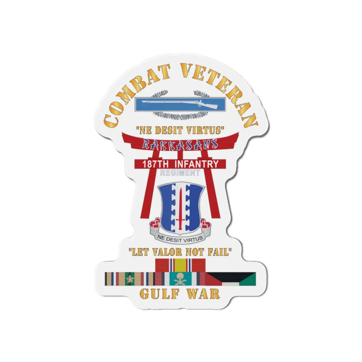Die-Cut Magnets - Army - Combat Veteran - 187Th Infantry Regiment - Torii, Rakkasans, Let Valor Not Fail, English, Latin W Cib W Gulf Svc X 300 1