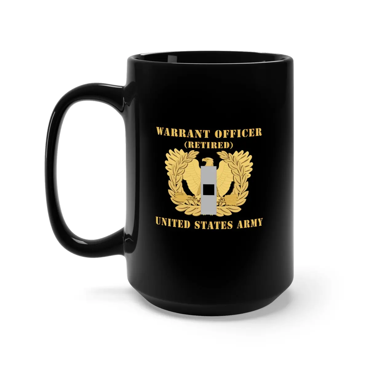 Black Mug 15Oz - Army - Warrant Officer - W01 - Retired - Flat - Eagle And Bar X 300 1