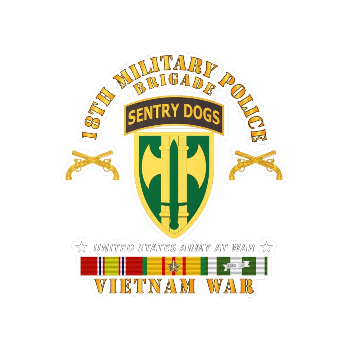 Kiss-Cut Vinyl Decals - Army - 18Th Mp Brigade - Sentry Dogs Tab - Vietnam W Vn Svc 1