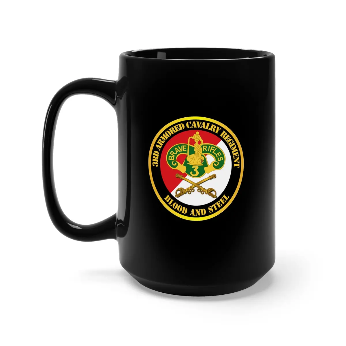Black Mug 15Oz - Army - 3Rd Armored Cavalry Regiment Dui - Red White - Blood And Steel 1