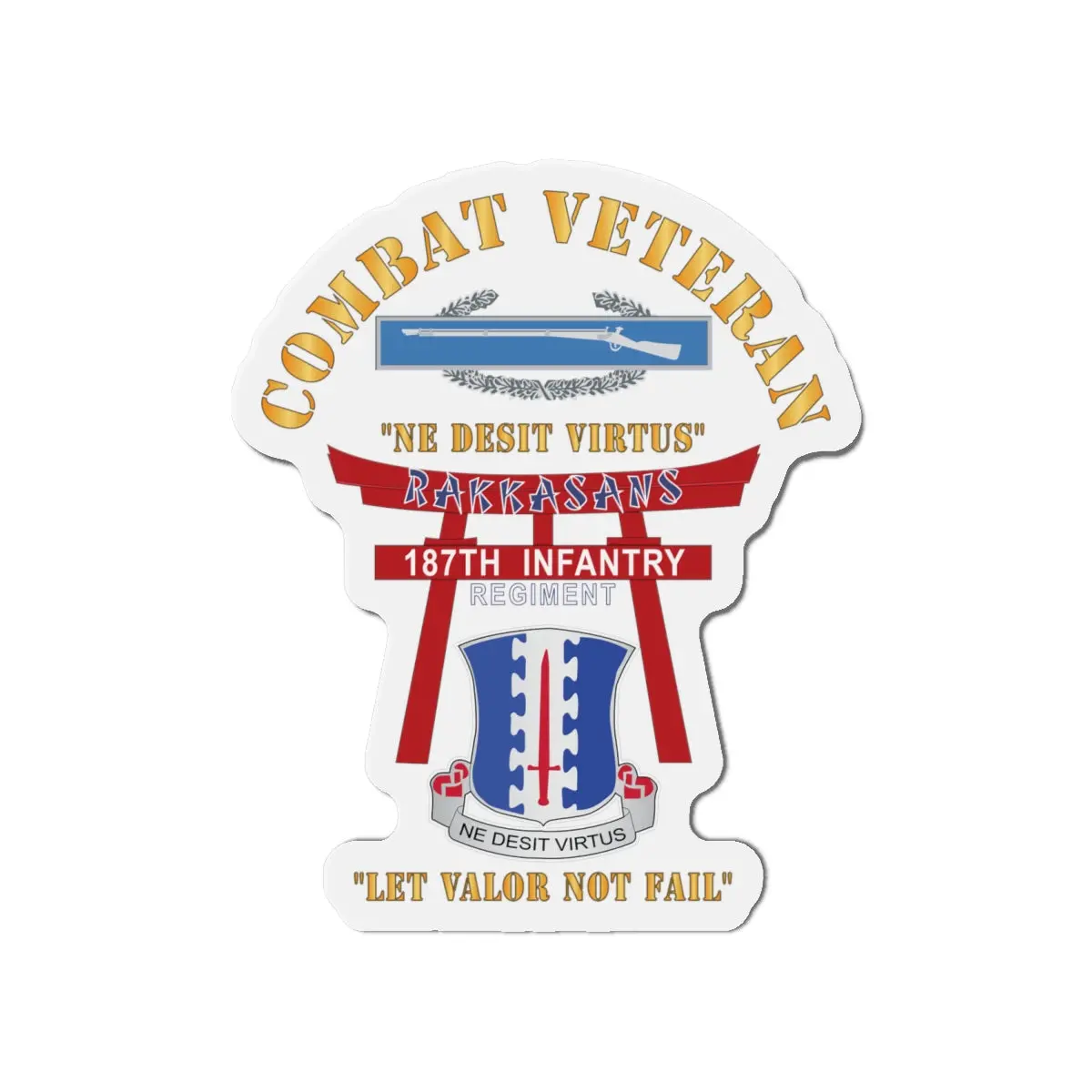 Die-Cut Magnets - Army - Combat Veteran - 187Th Infantry Regiment - Torii, Rakkasans, Let Valor Not Fail, English, Latin W Cib X 300 1