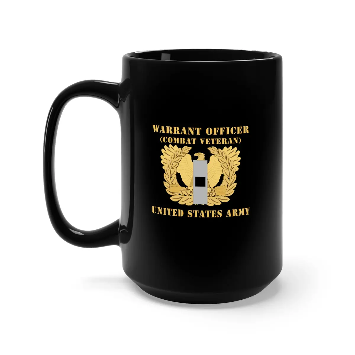 Black Mug 15Oz - Army - Warrant Officer - W01 - Combat Veteran - Flat - Eagle And Bar X 300 1