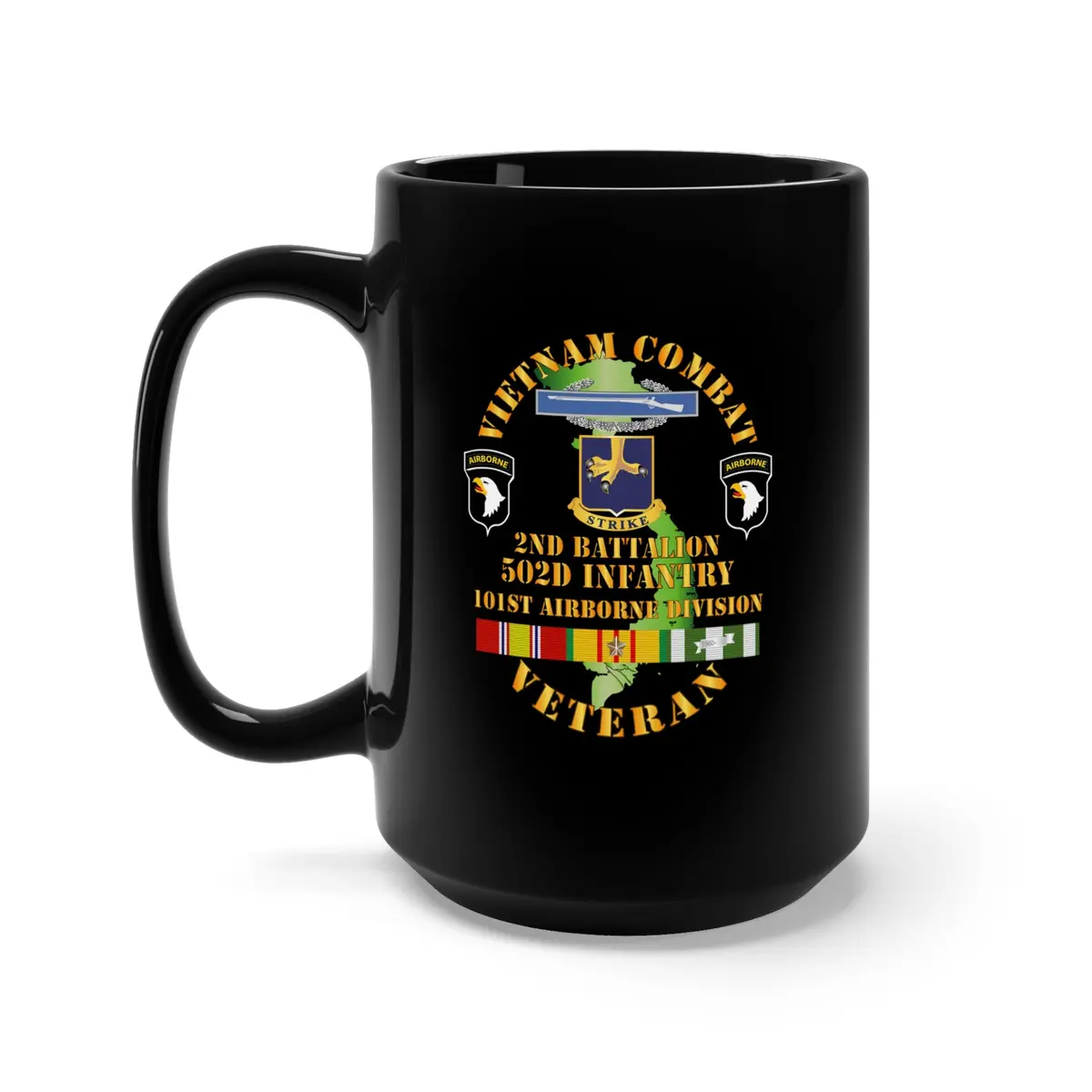 Black Mug 15Oz - Army - Vietnam Combat Vet - 2Nd Bn 502Nd Infantry - 101St Airborne Div Ssi 1