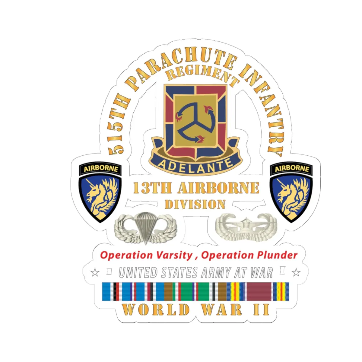 Kiss - Cut Stickers - Army - 515Th Parachute Infantry Regiment - Dui - 13Th Airborne Div W Parachute - Eur Svc Wwii X 300 1