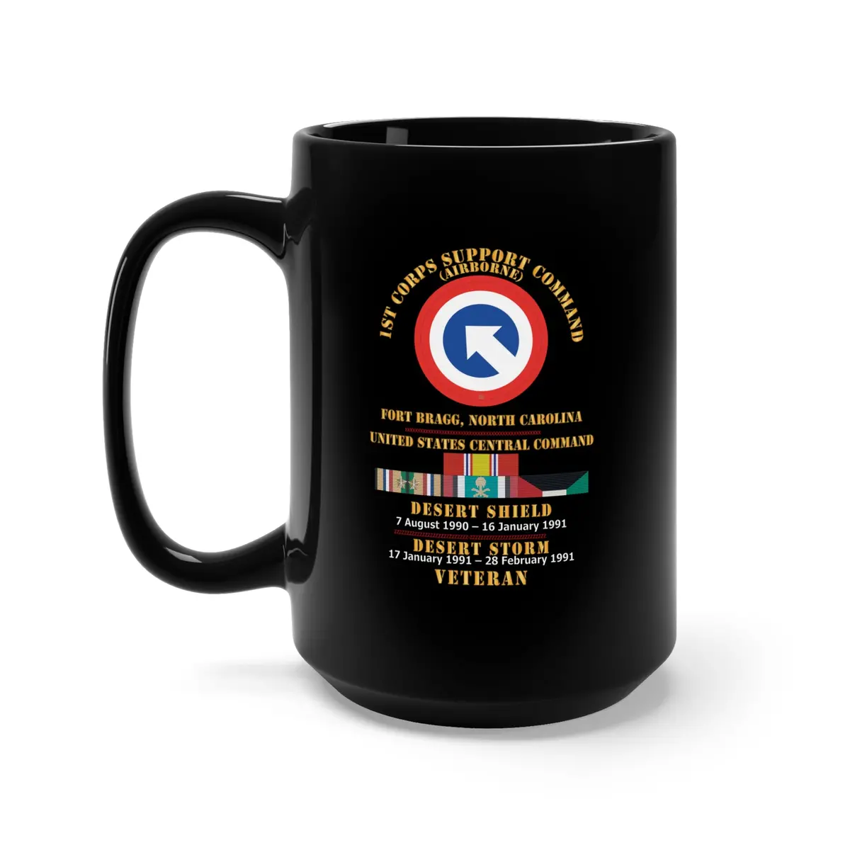 Black Mug 15Oz - Army - 1St Corps Support Command (Coscom)  - Us Cencom - Desert Storm, Desert Shield Veteran X 300 1