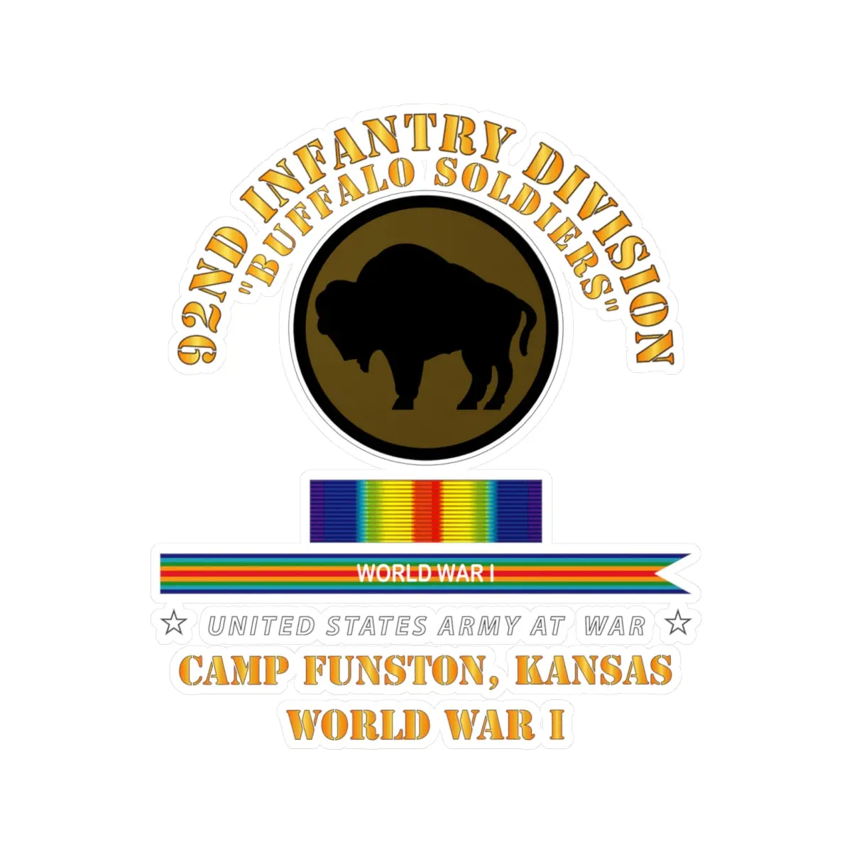 Kiss-Cut Vinyl Decals - Army - 92Nd Infantry Division - Buffalo Soldiers - Camp Funston Ks - Wwi 1