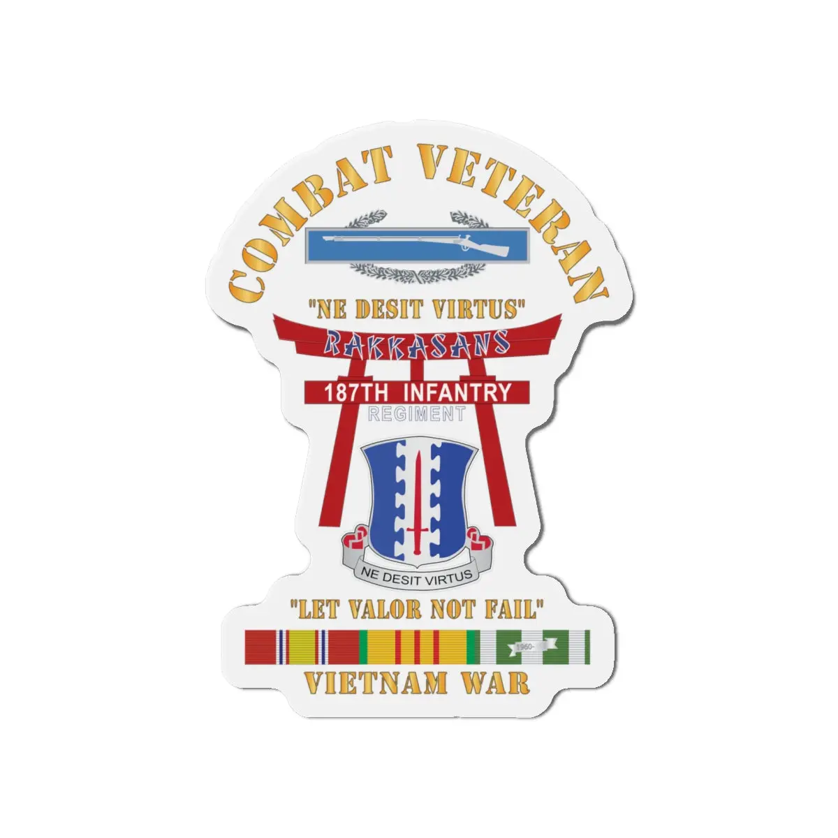 Die-Cut Magnets - Army - Combat Veteran - 187Th Infantry Regiment - Torii, Rakkasans, Let Valor Not Fail, English, Latin W Cib W Vn Svc X 300 1
