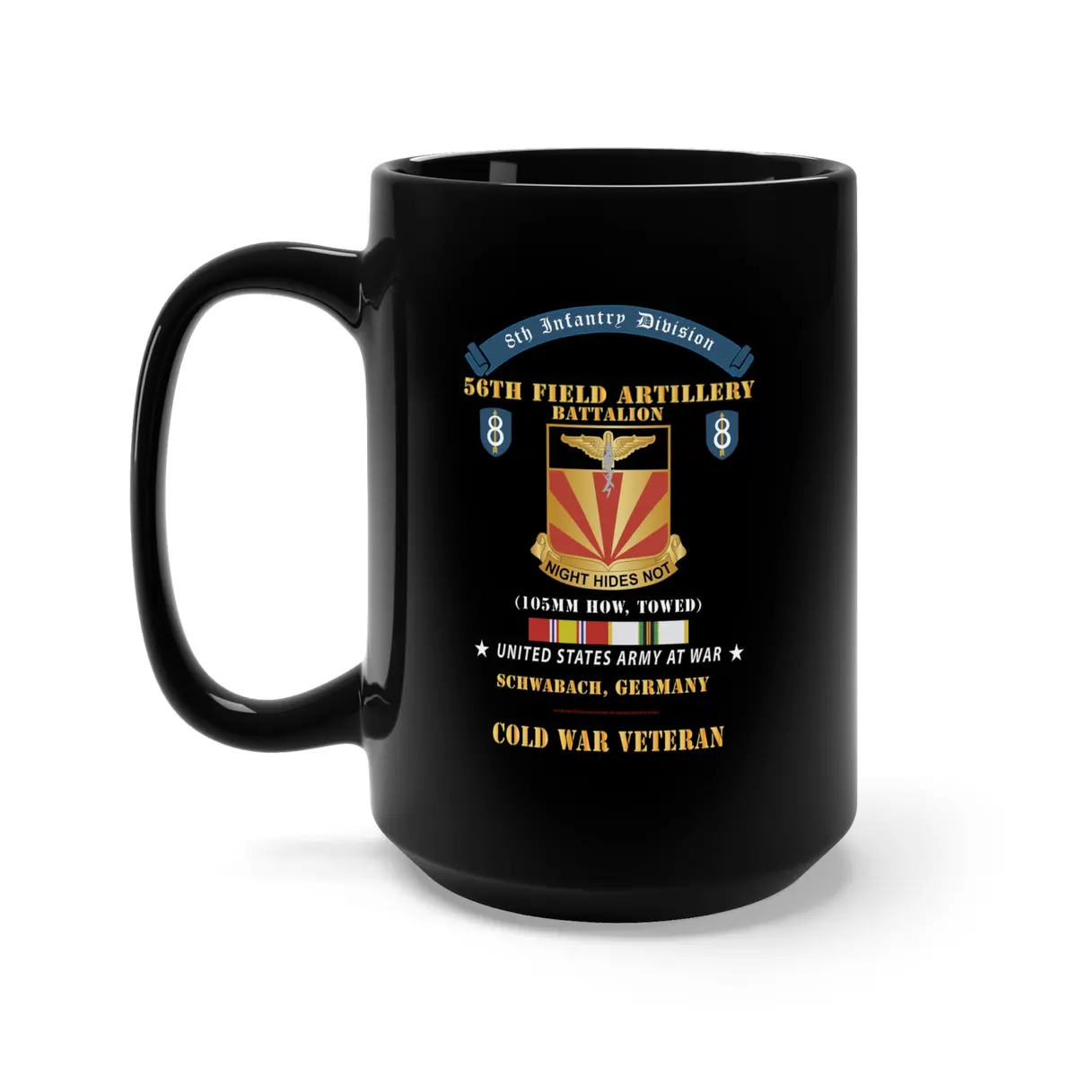 Black Mug 15Oz - 8Th Infantry Division Scroll - 56Th Field Artillery Battalion, Schwabach, Germany - Cold War Ve 1