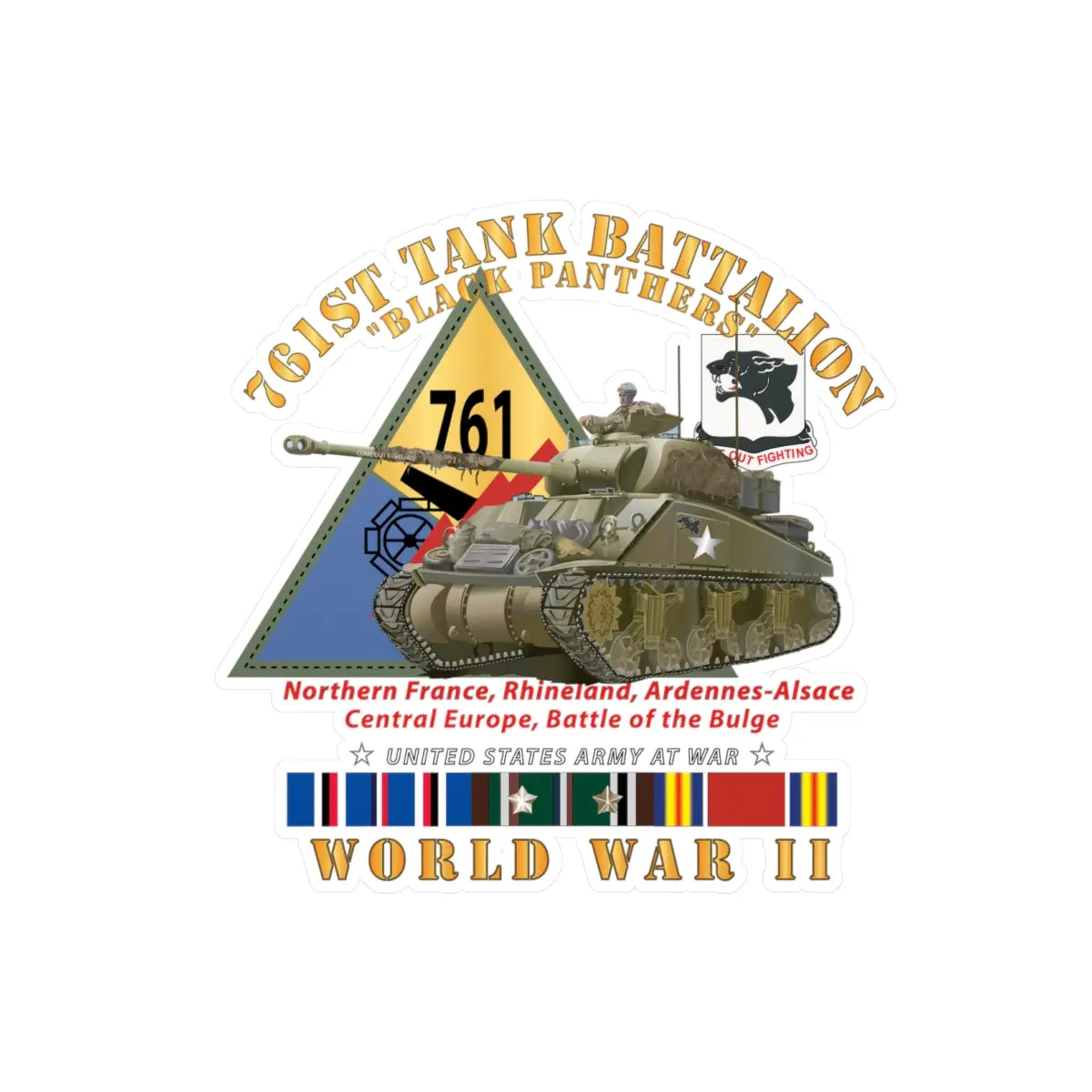 Kiss-Cut Vinyl Decals - Army - 761St Tank Battalion - Black Panthers - W Tank W Ssi Wwii  Eu Svc 1