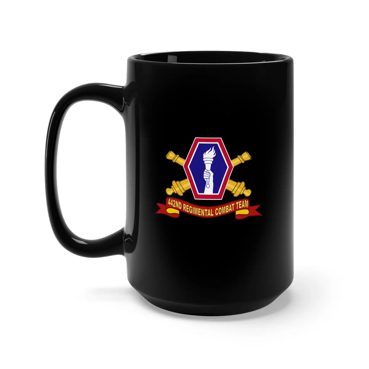 Black Mug 15Oz - Army - 442Nd Infantry Regimental Combat Team W Artillery Br - 1