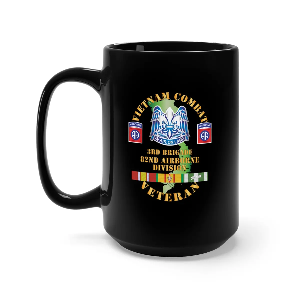 Black Mug 15Oz - Army - Vietnam Combat Vet - 3Rd Bde 82Nd Airborne Div Dui W Vn Svc  Wo Cib X 300 1