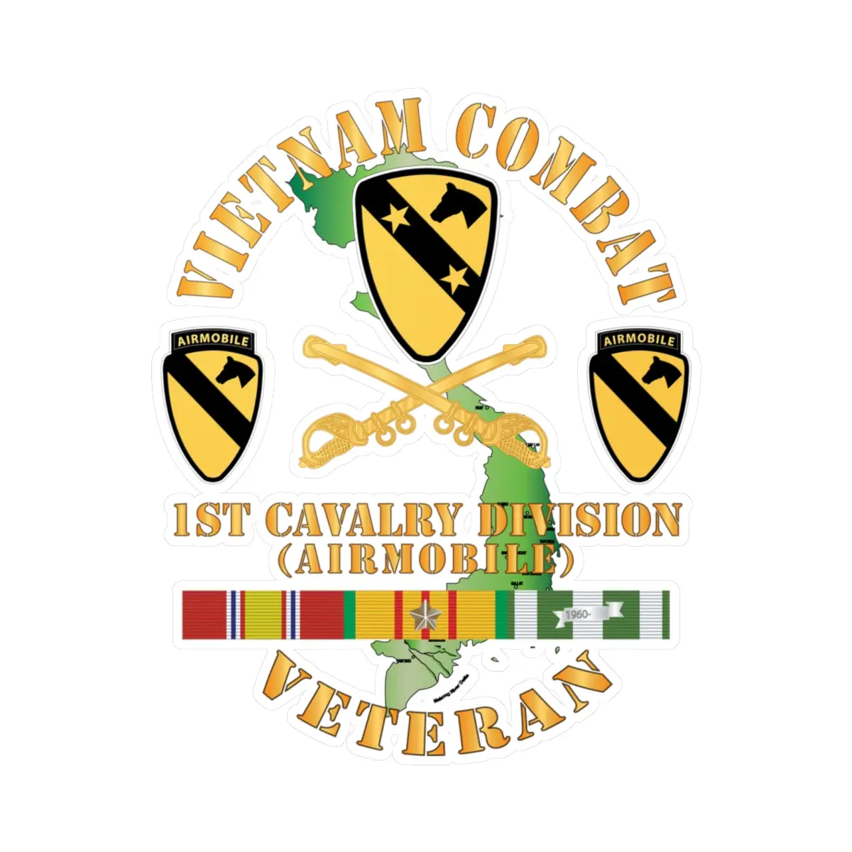 Kiss-Cut Vinyl Decals - Army - Vietnam Combat Veteran W 1St Cav Dui X 300 1