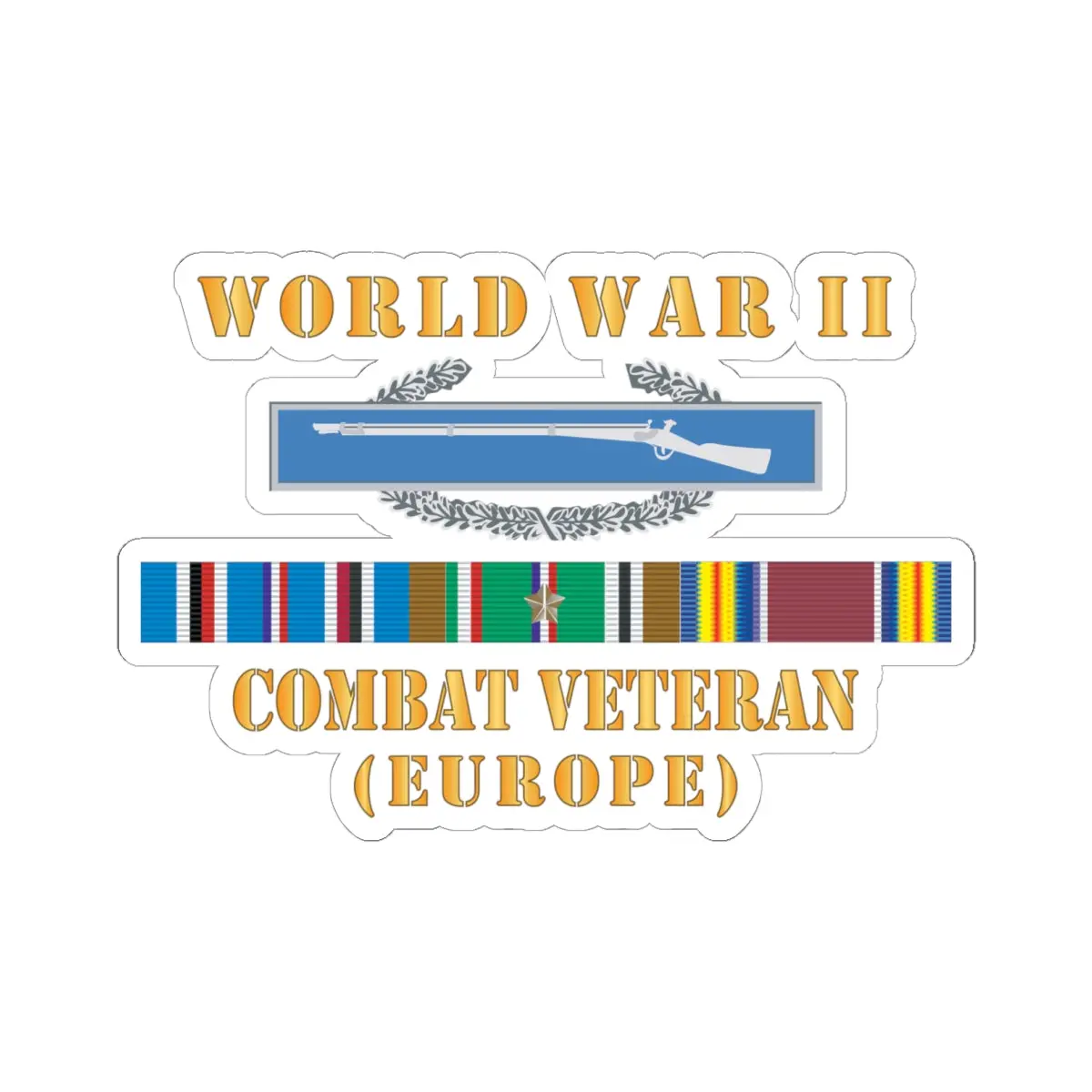 Kiss - Cut Stickers - Army -  World War Ii Svc Bar  W Cib - Combat Veteran - Europe X 300 1