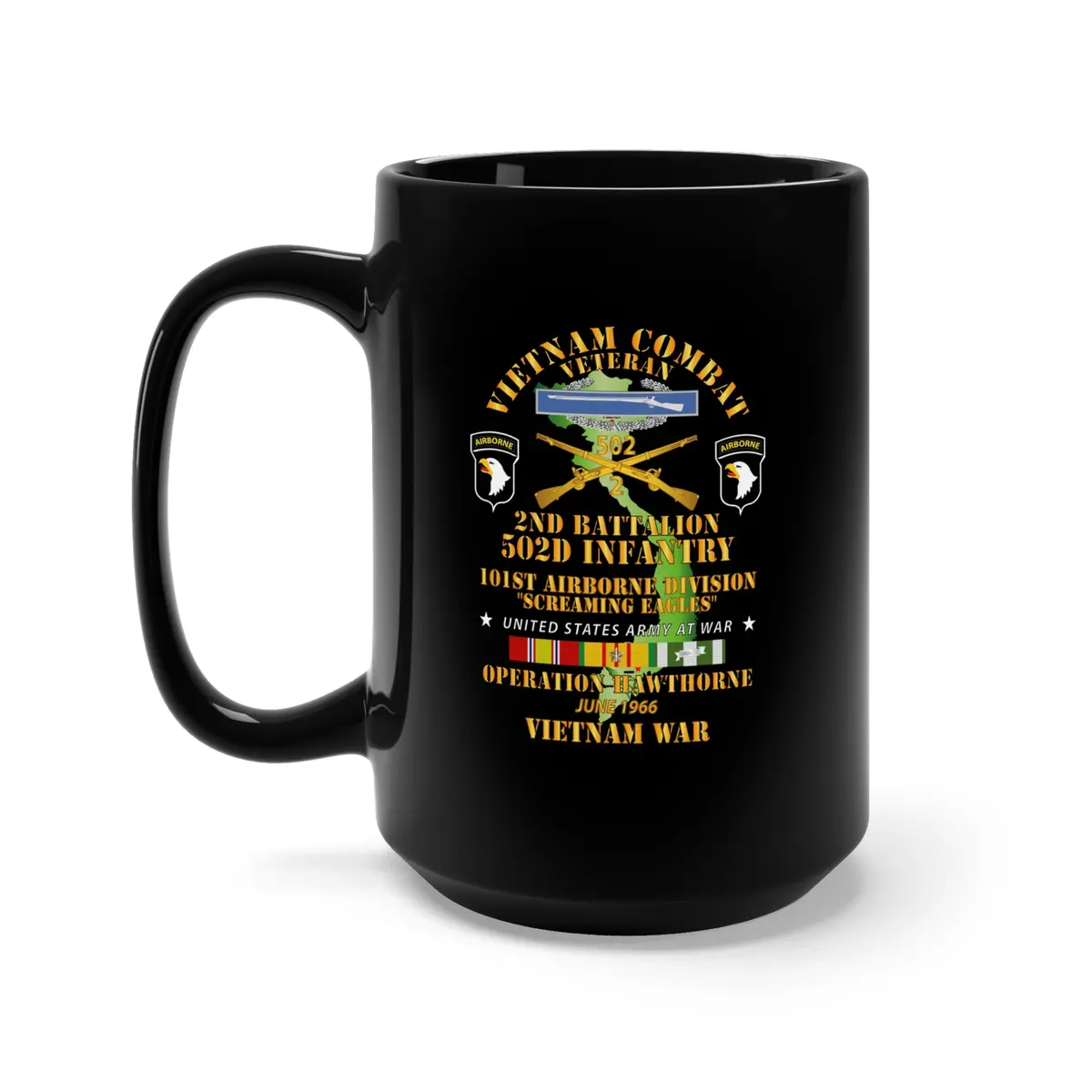 Black Mug 15Oz - Army - 2Nd Bn 502Nd Infantry - 101St Abn - Operation Hawthorne W Vn Svc 1