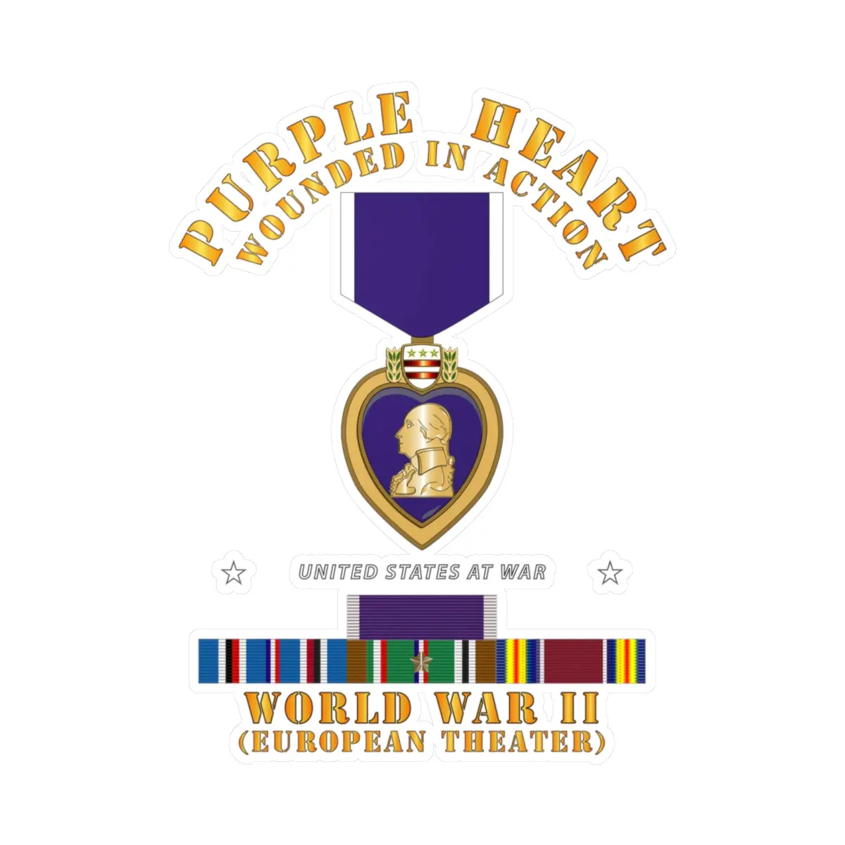 Kiss-Cut Vinyl Decals - Purple Heart - Wia W Wwii Svc W Purple Heart - Europe 1