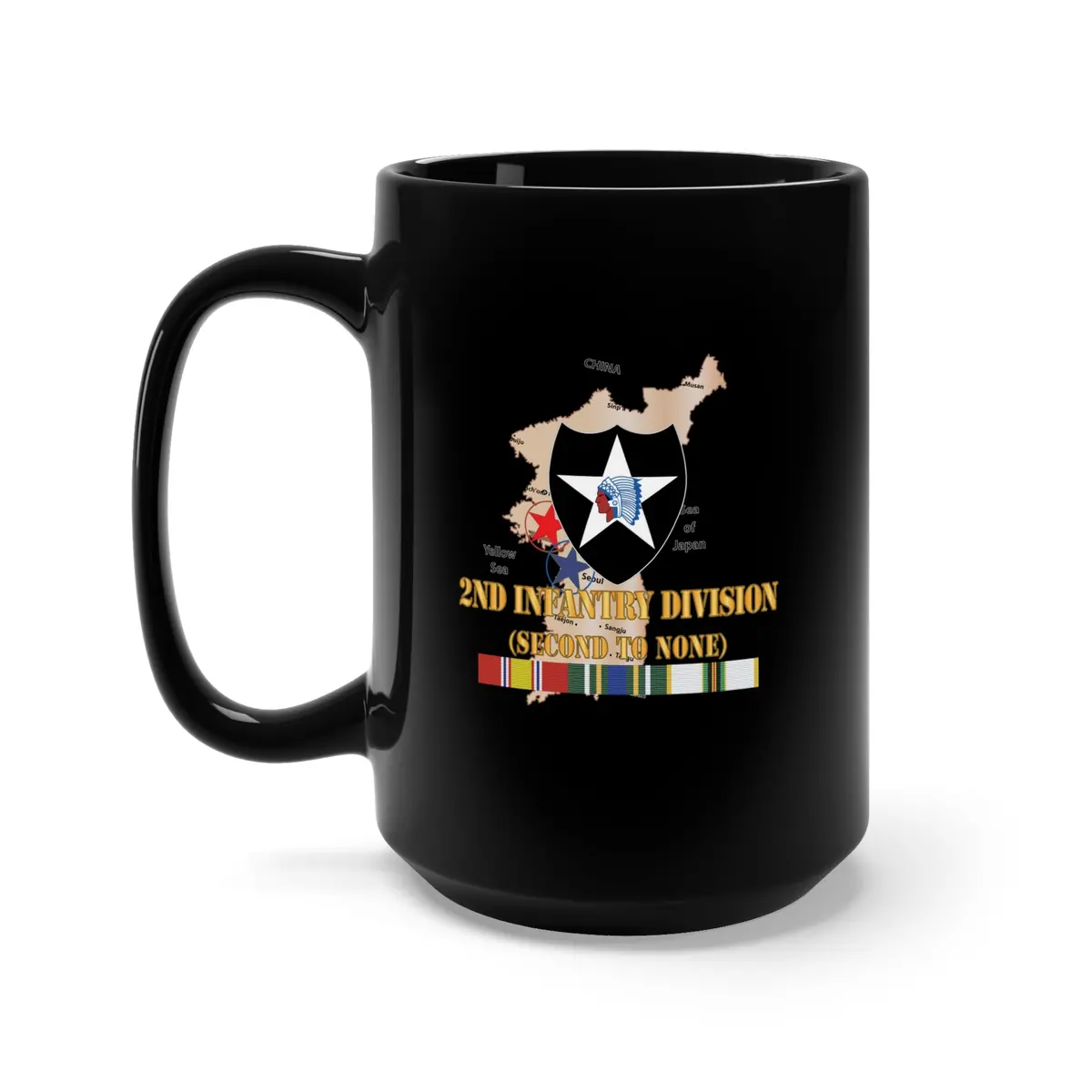 Black Mug 15Oz - Army - Korea Map - 2Nd Infantry Div - Second To None W Svc 1