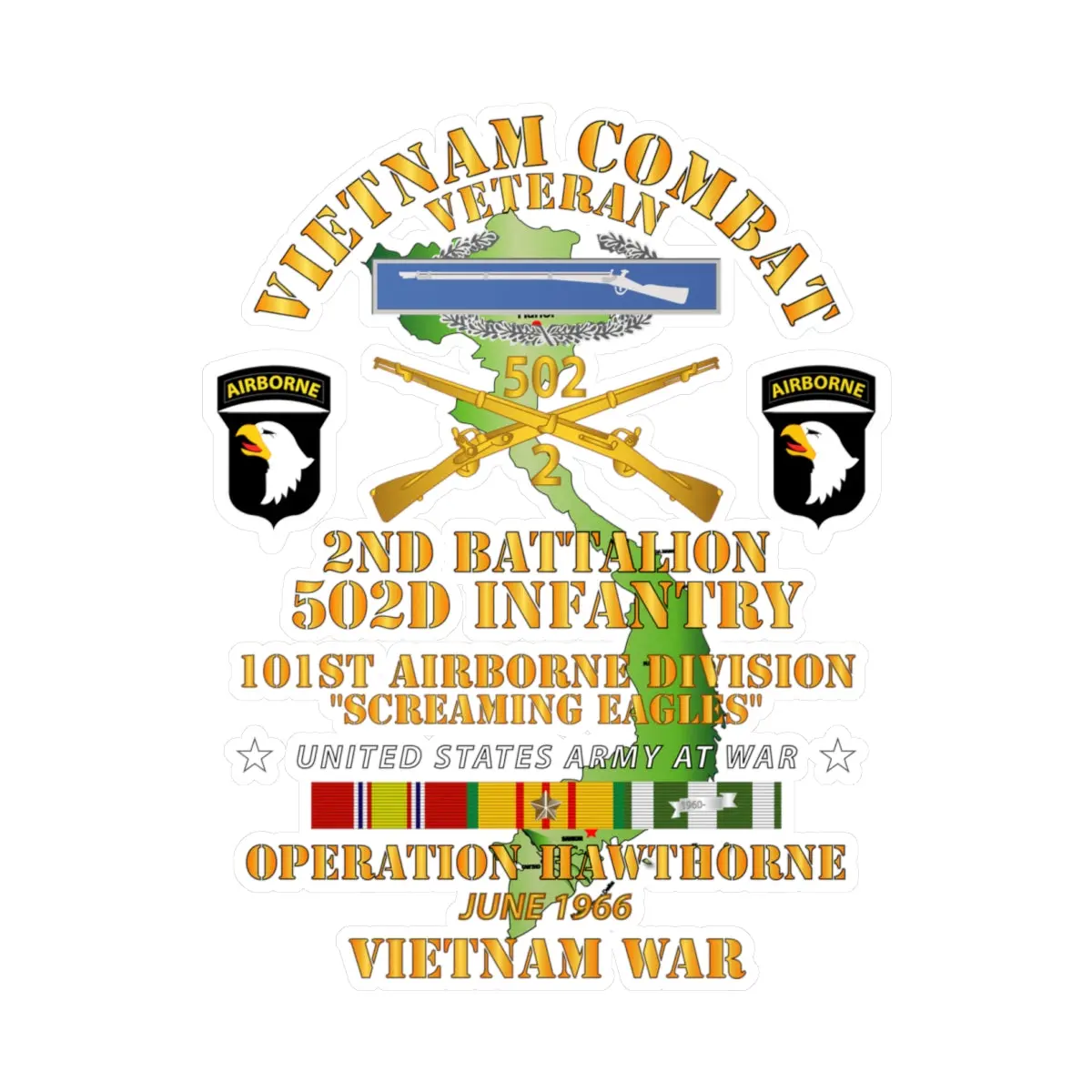 Kiss-Cut Vinyl Decals - Army - 2Nd Bn 502Nd Infantry - 101St Abn - Operation Hawthorne W Vn Sv 1