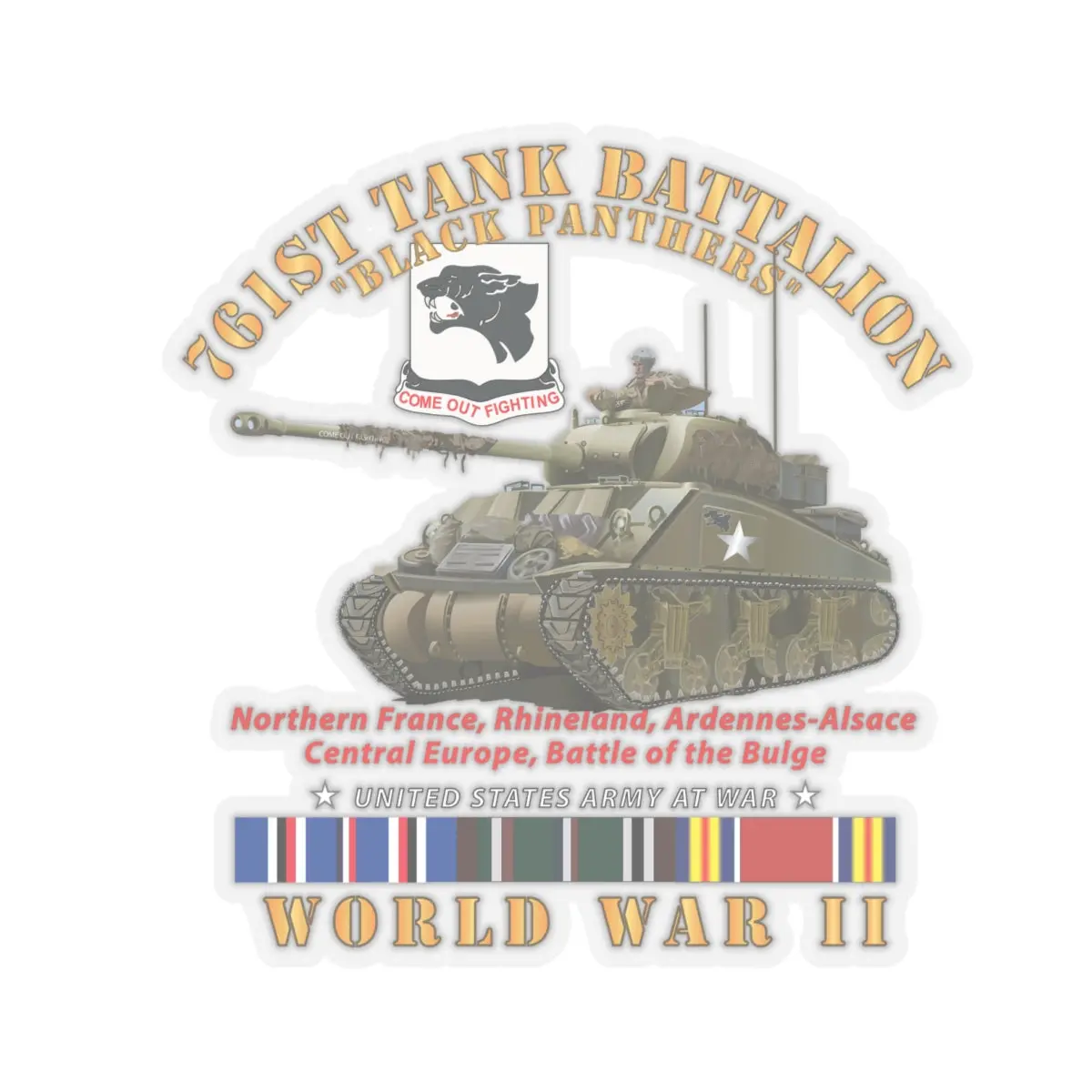 Kiss-Cut Stickers - Army - 761St Tank Battalion - Black Panthers - W Tank Wwii Eu Svc 2