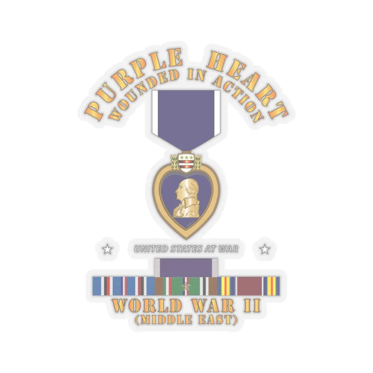 Kiss-Cut Stickers - Purple Heart - Wia W Wwii Svc W Purple Heart - Middle East 3