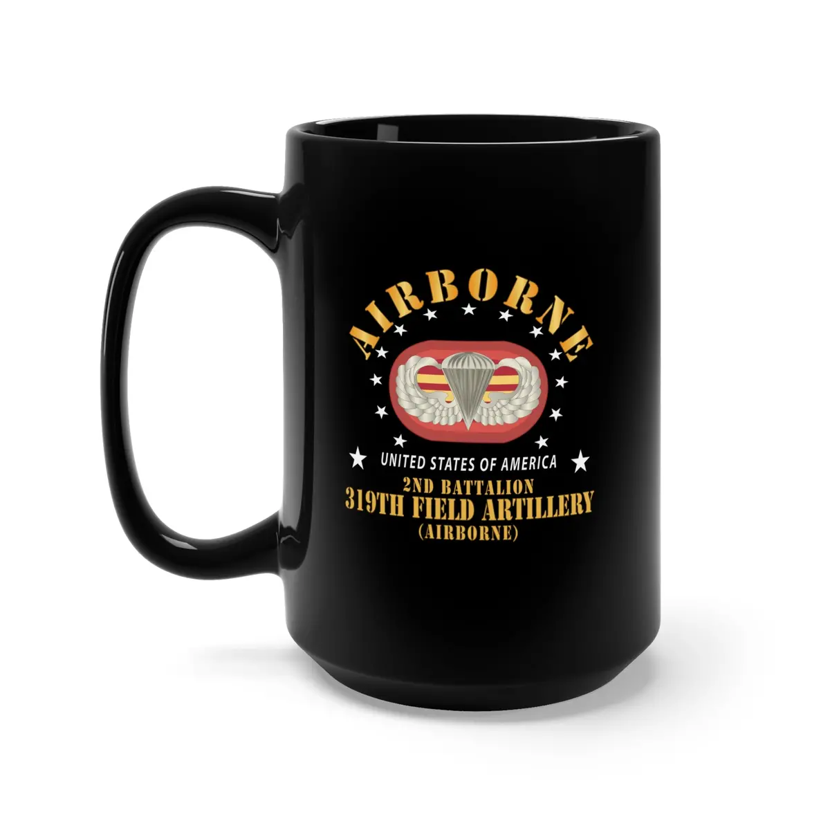 Black Mug 15Oz - Army - 2Nd Bn 319Th Field Artillery Rgt - Airborne W Oval X 300 1