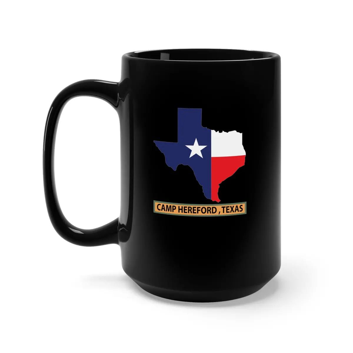 Black Mug 15Oz - Texas Map Overprint With Texas State Flag - Camp Hereford, Texas X 300 1