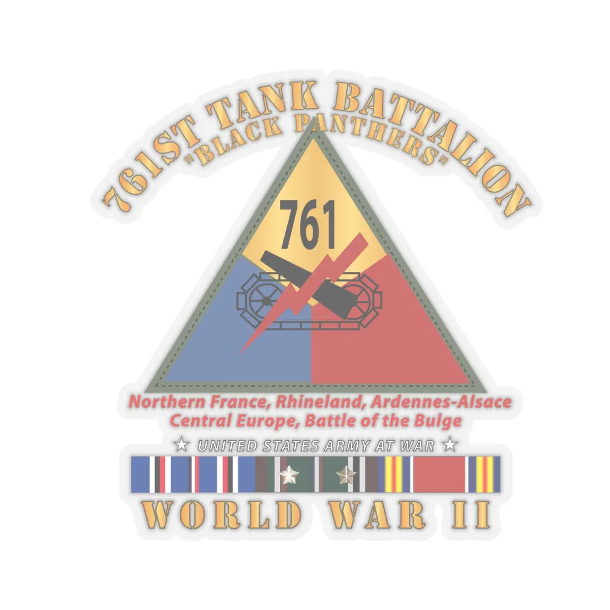 Kiss-Cut Stickers - Army - 761St Tank Battalion - Black Panthers - W Ssi Wwii Eu Svc 2