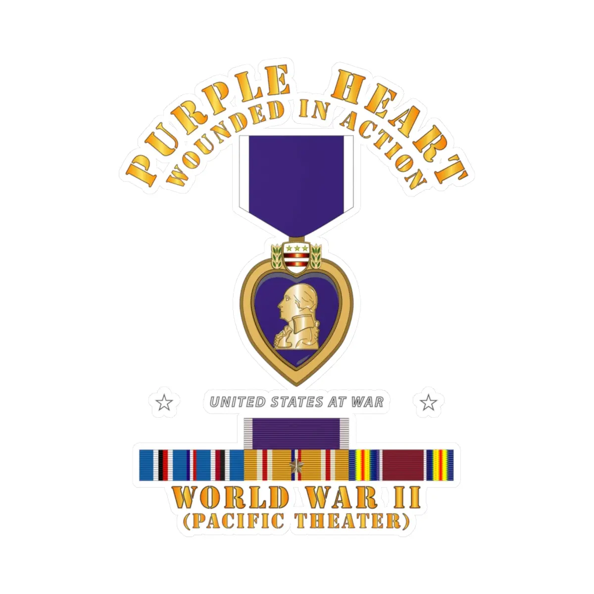 Kiss-Cut Vinyl Decals - Purple Heart - Wia W Wwii Svc W Purple Heart - Pacific 1