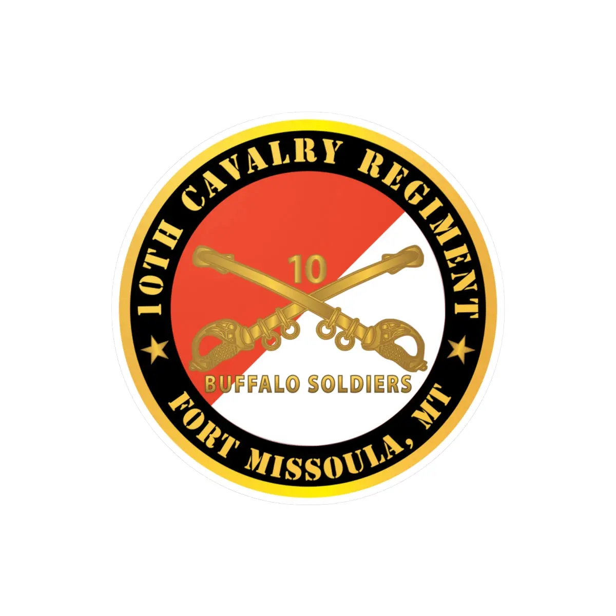 Kiss-Cut Vinyl Decals - Army - 10Th Cavalry Regiment - Fort Missoula,  Mt - Buffalo Soldiers W Cav Branch 1