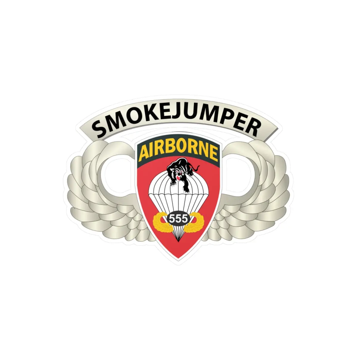 Kiss-Cut Vinyl Decals - Army - Airborne Badge - 555Th Parachute Infantry Bn - Ssi W Smokejumper Tab X 300 1
