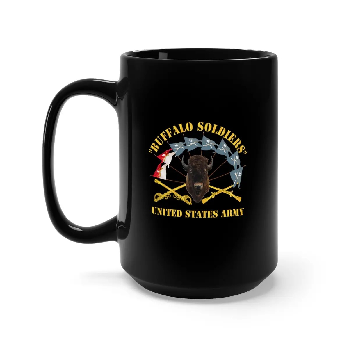 Black Mug 15Oz - Army - Buffalo Soldiers - Infantry - Cavalry Guidons W Buffalo Head - Us Army X 300 1
