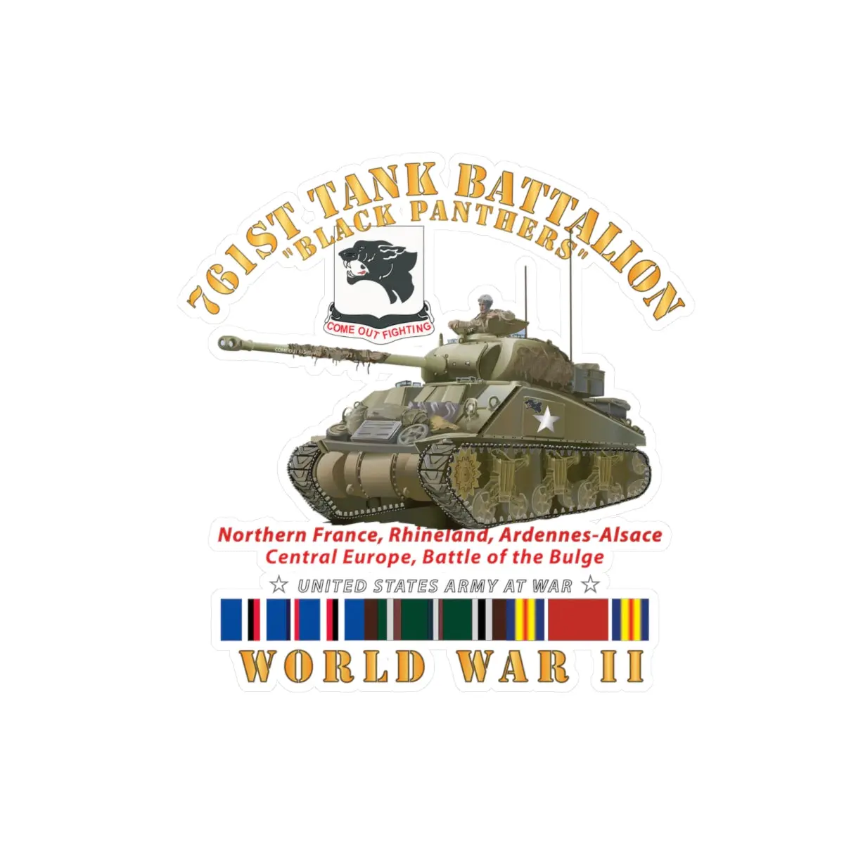 Kiss-Cut Vinyl Decals - Army - 761St Tank Battalion - Black Panthers - W Tank Wwii  Eu Svc 1