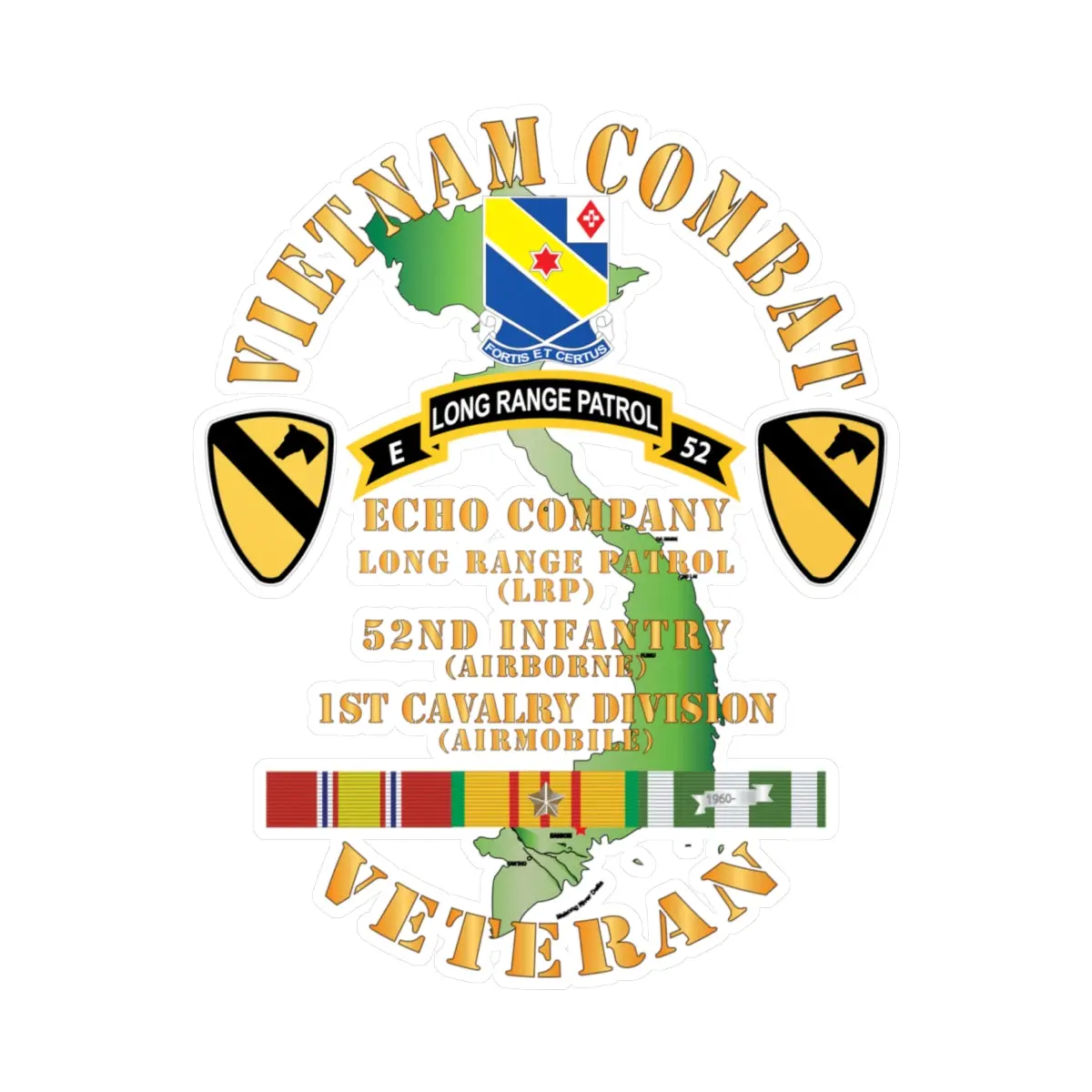 Kiss-Cut Vinyl Decals - Army - Vietnam Combat Veteran W  E Co - 52Nd Inf Abn - 1St Cav Div X 300 1