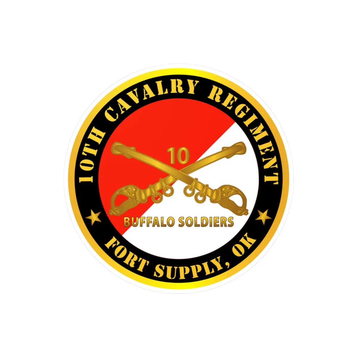 Kiss-Cut Vinyl Decals - Army - 10Th Cavalry Regiment - Fort Supply, Ok - Buffalo Soldiers W Cav Branch 1