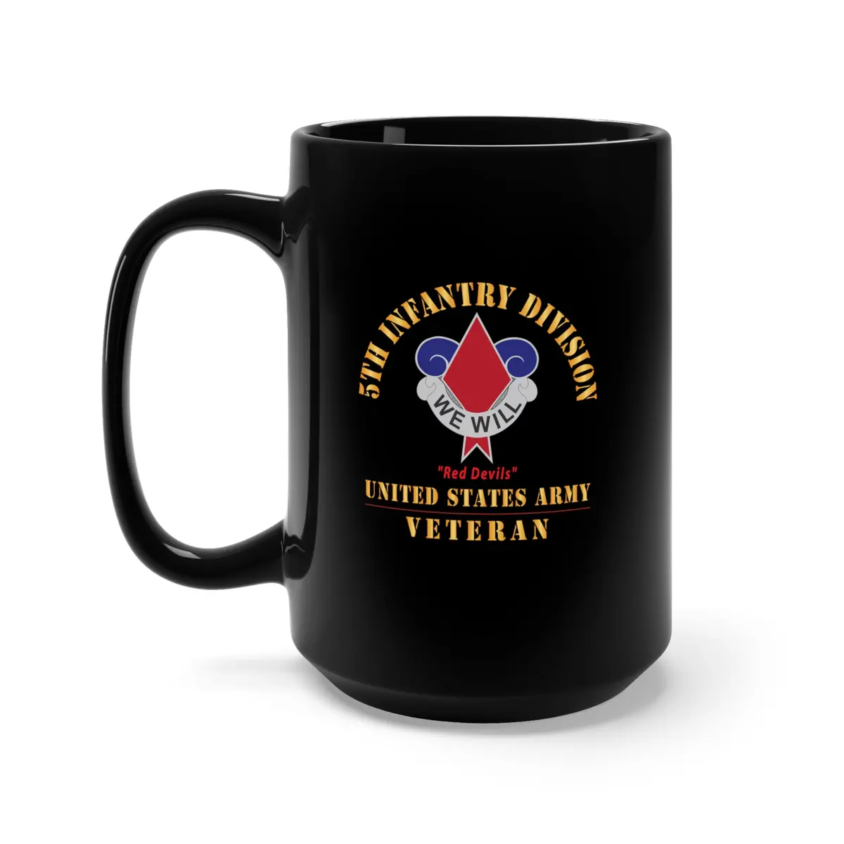 Black Mug 15Oz - Army - Dui - 5Th Infantry Division - Red Devils - Us Army Veteran X 300 1