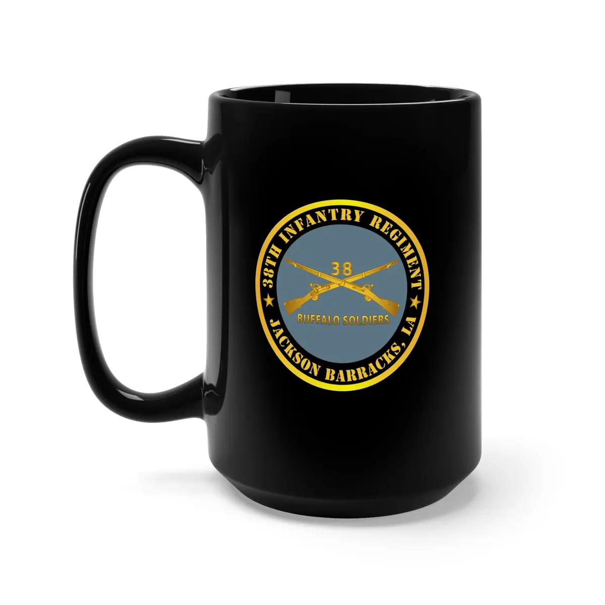 Black Mug 15Oz - Army - 38Th Infantry Regiment - Buffalo Soldiers - Jackson Barracks, La W Inf Branch 1