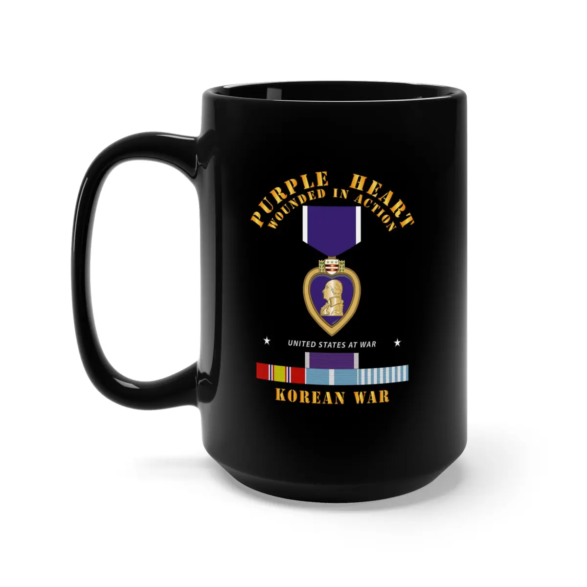 Black Mug 15Oz - Purple Heart - Wia W Korean War  W Purple Heart 1