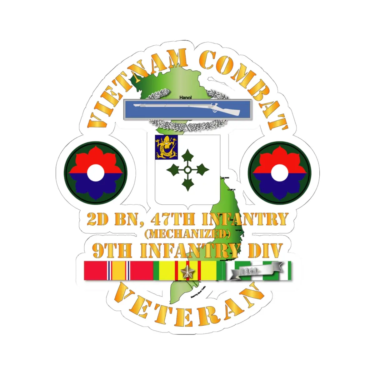 Kiss - Cut Stickers - Army - Vietnam Combat Infantry Veteran W 2Nd Bn 47Th Inf  (Mech) - 9Th Id Ssi 1