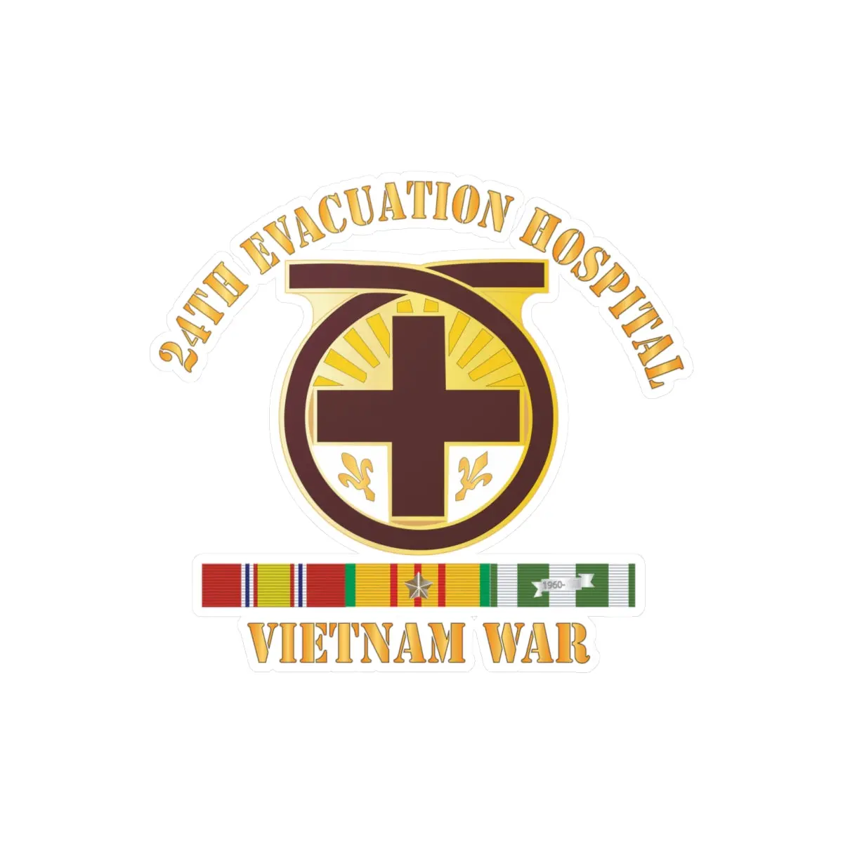 Kiss-Cut Vinyl Decals - Army - 24Th Evacuation Hospital - Vietnam War W  V N Svc X 300 1