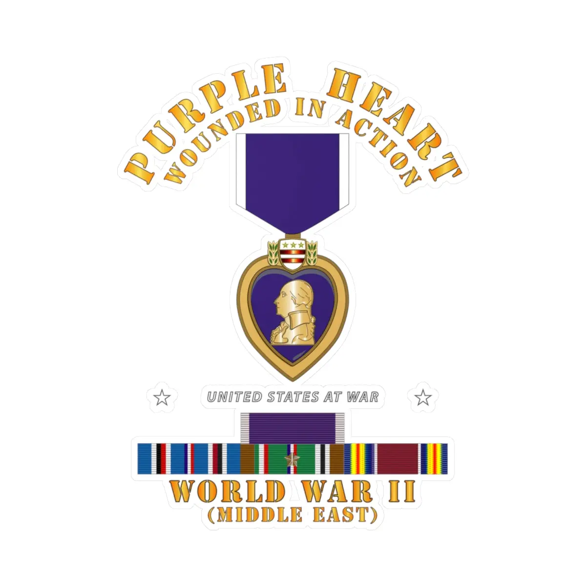 Kiss-Cut Vinyl Decals - Purple Heart - Wia W Wwii Svc W Purple Heart - Middle East 1