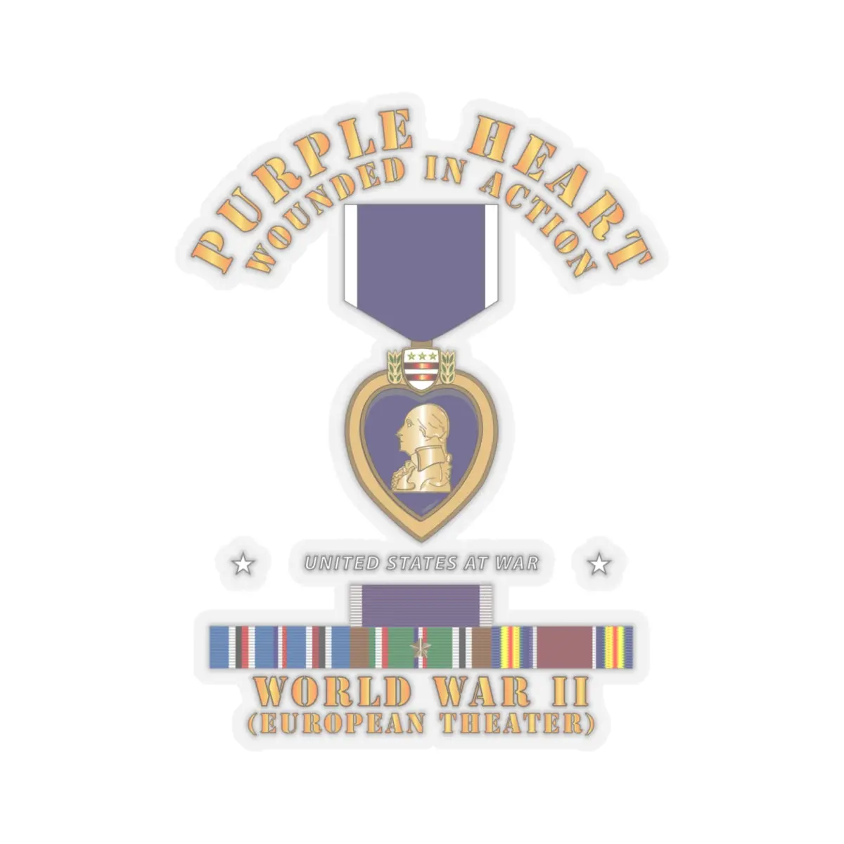 Kiss-Cut Stickers - Purple Heart - Wia W Wwii Svc W Purple Heart - Europe 3