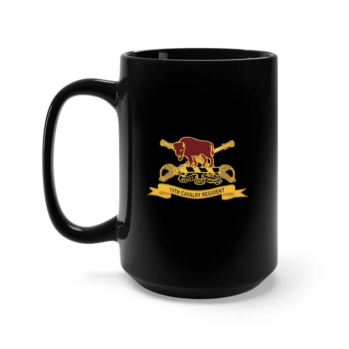Black Mug 15Oz - Army - 10Th Cavalry Regiment W Br - Ribbon 1
