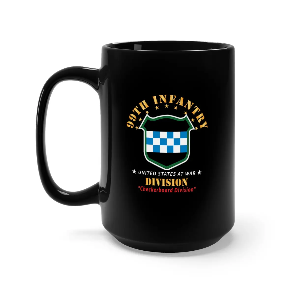 Black Mug 15Oz - Army - 99Th Infantry Division - Checkerboard Division 1