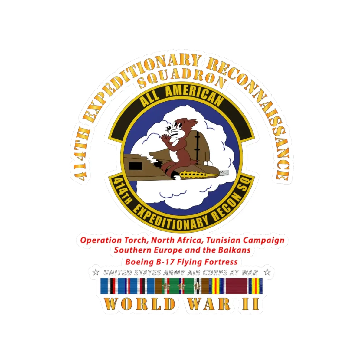 Kiss-Cut Vinyl Decals - Army - 414Th Expeditionary Reconnaissance Squadron - Aac W  Wwii  Eu Svc 1