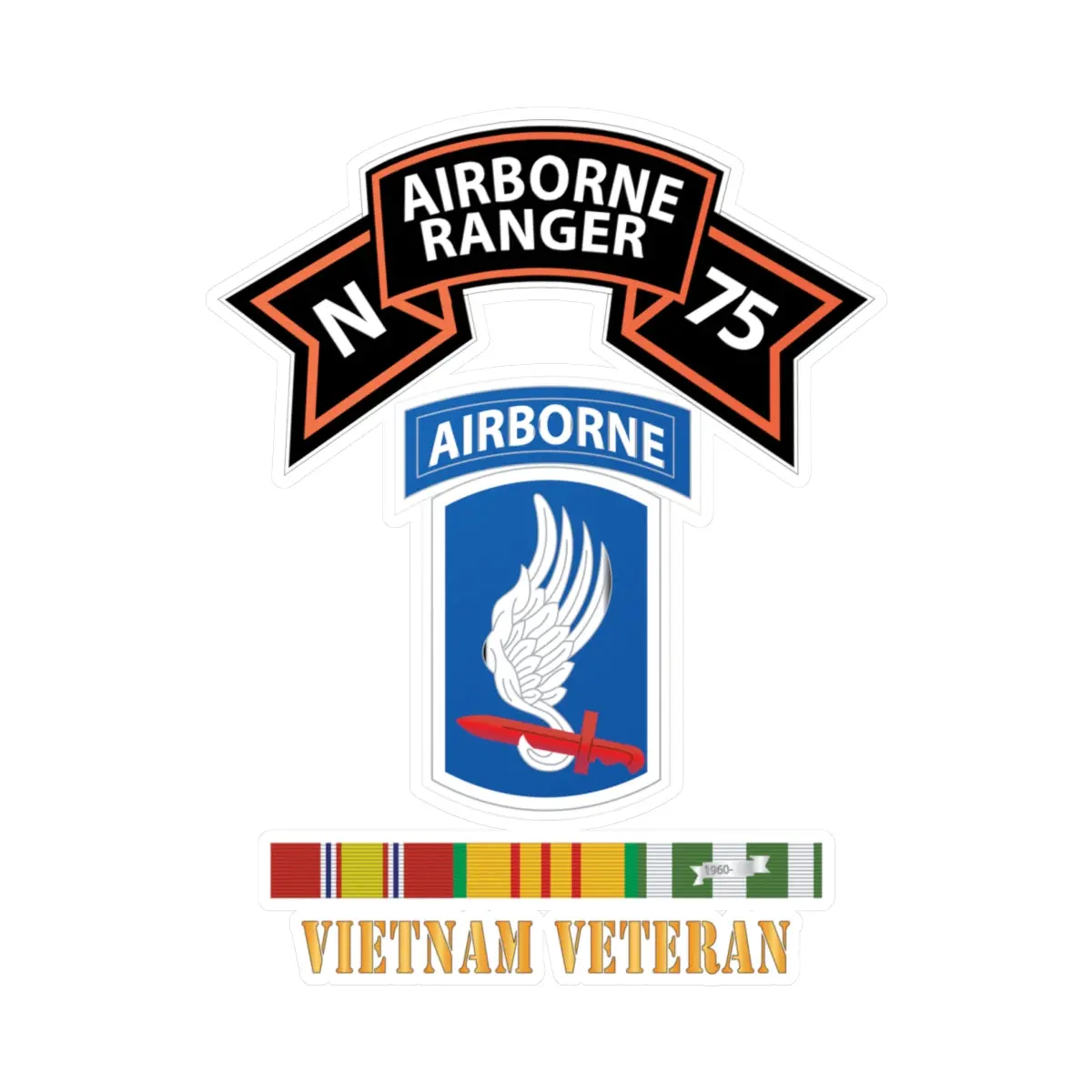 Kiss-Cut Vinyl Decals - Sof - N Company Scroll - 173Rd Airborne Bde - Vietnam Veteran W Vn Svc X 300 1