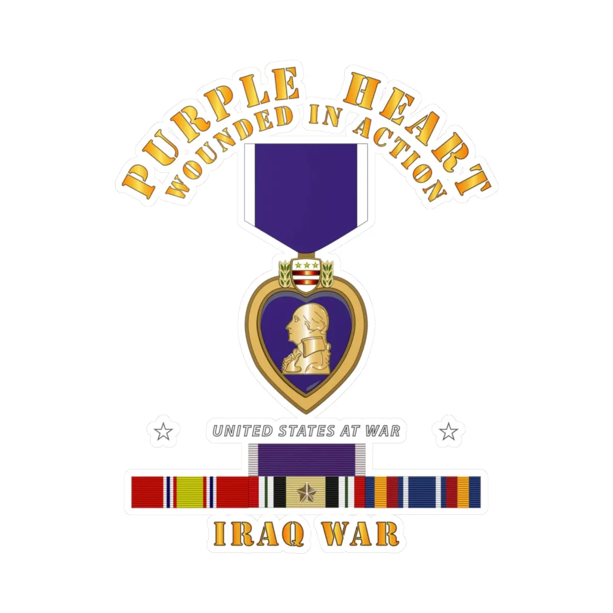 Kiss-Cut Vinyl Decals - Purple Heart - Wia W Iraq Svc W Purple Heart Ribbon 1