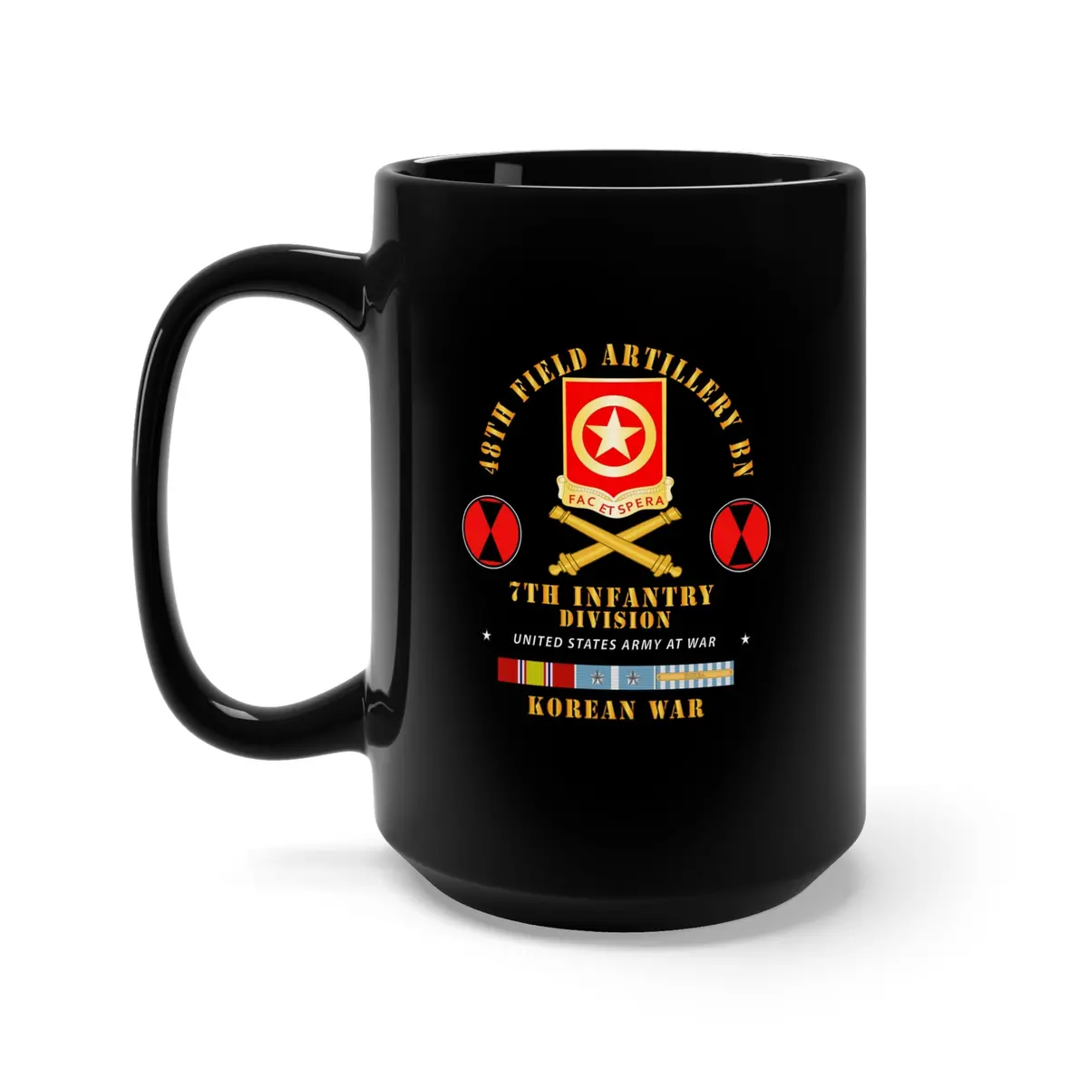 Black Mug 15Oz - Army  - 48Th Field Artillery Bn- 7Th Inf Div -  Korea Un Svc 1