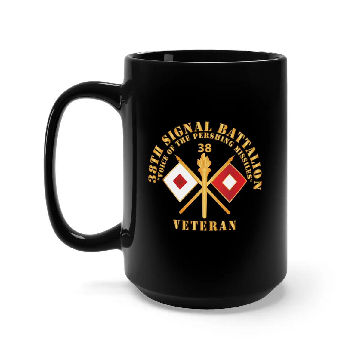 Black Mug 15Oz - Army - 38Th Signal Bn W  Br - Voice Of The Pershing Missiles W Bn Num - Veteran X 300 1