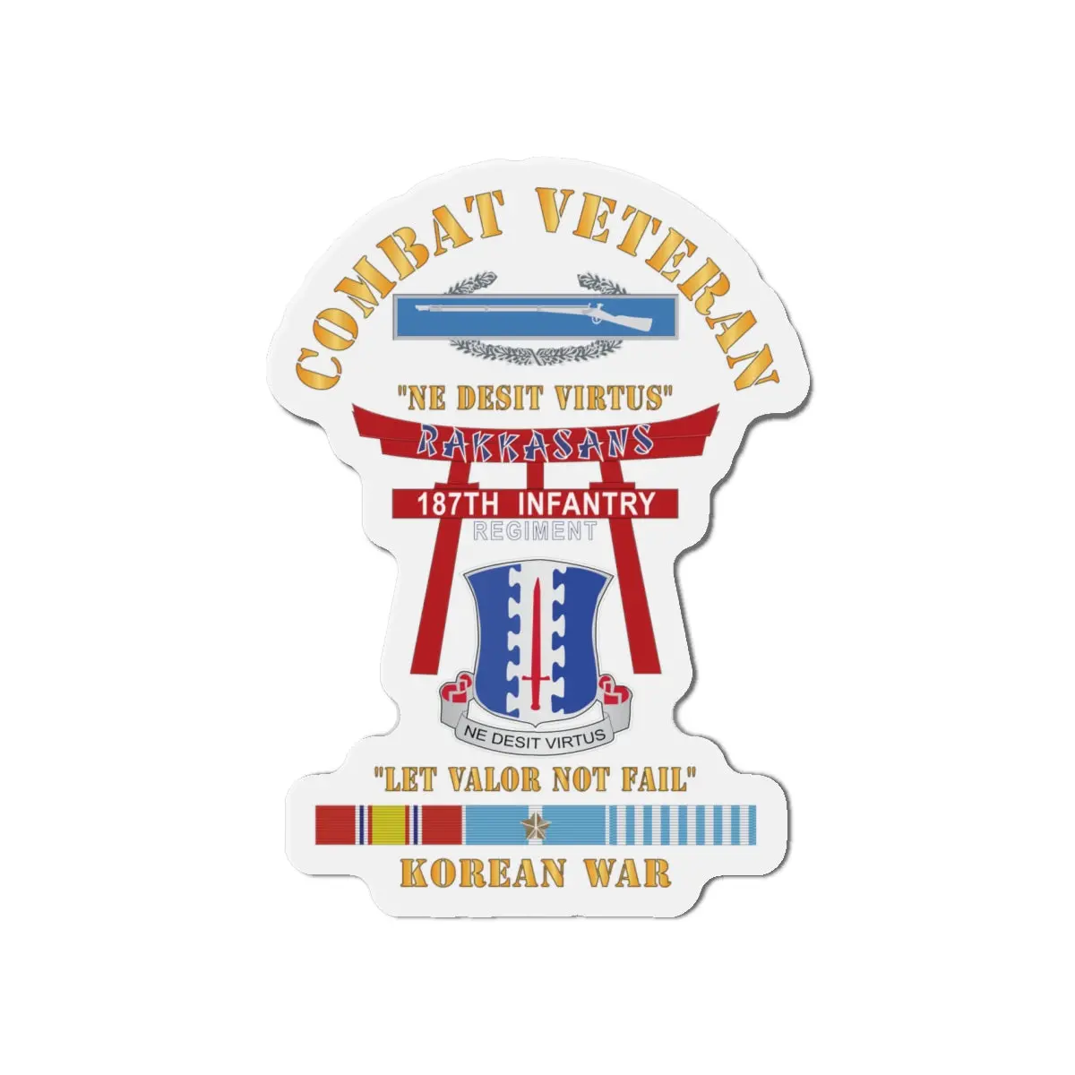 Die-Cut Magnets - Army - Combat Veteran - 187Th Infantry Regiment - Torii, Rakkasans, Let Valor Not Fail, English, Latin W Cib W Korea Svc X 300 1