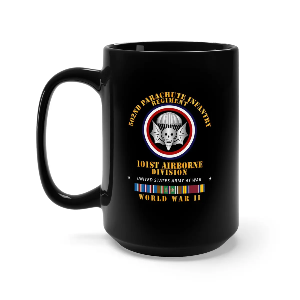 Black Mug 15Oz - Army  - 502Nd Pir 101St Airborne Div - Wwii W Eur Svc 1