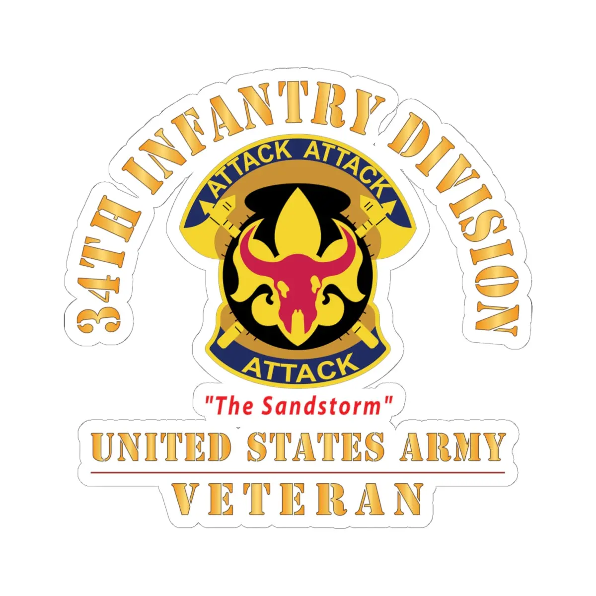 Kiss - Cut Stickers - Army - Dui - 34Th Infantry Division - The Sandstorm - Us Army Veteran X 300 1